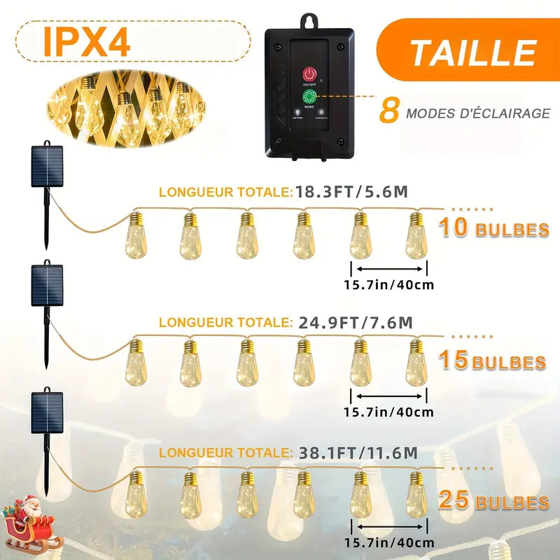 Guirlande Solaire Extérieure 25 Lampes 8 Modes