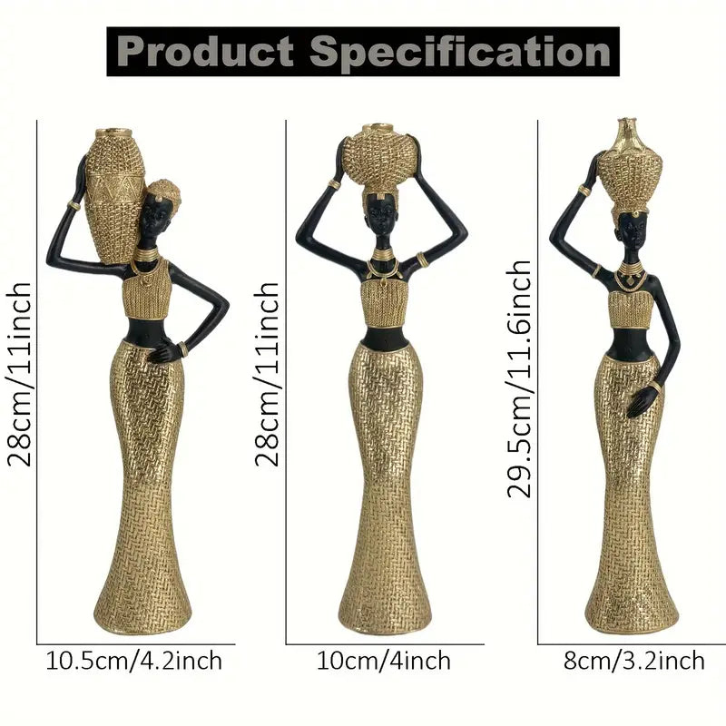 Ensemble 3 Figurines Africaines Dorées