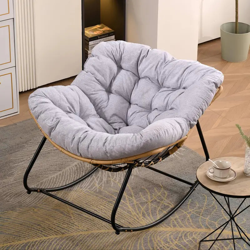 Chaise Longue Rotin Blanc & Beige