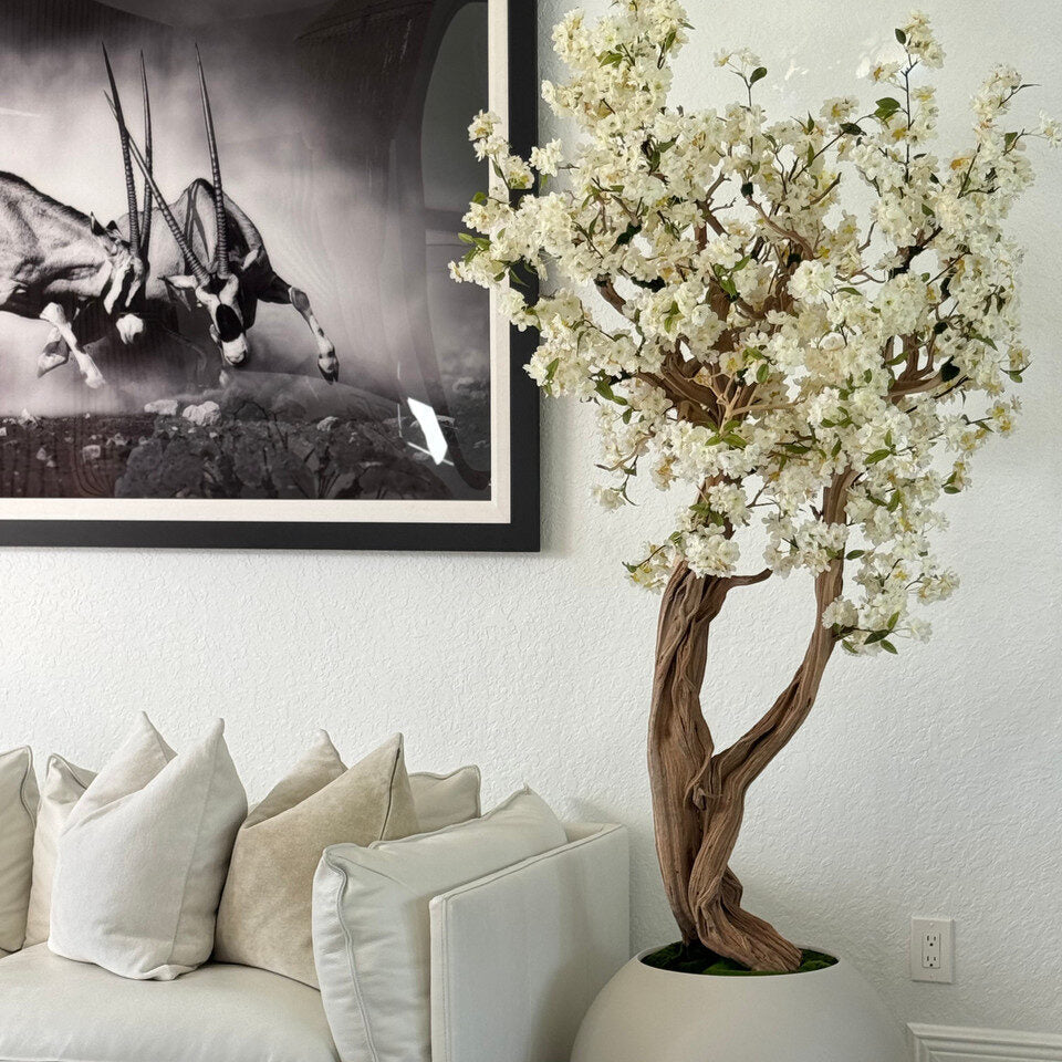 Cerisier Blanc Dans Un Globe Mat Beige