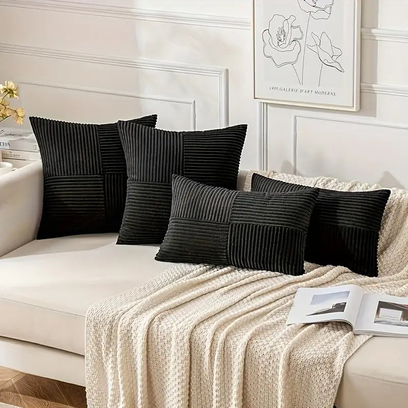 Lot De 4 Housses De Coussin Velours Réversibles