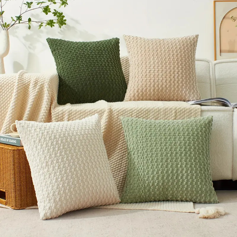 Lot De 4 Housses De Coussin Velours Réversibles