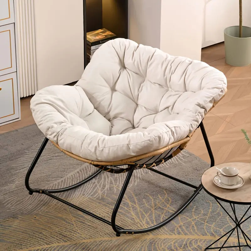 Chaise Longue Rotin Blanc & Beige
