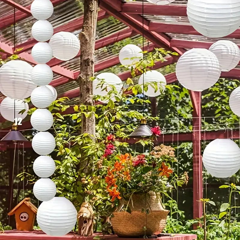 Lot De 20 Lanternes En Papier Blanc 25 cm Avec 20 LEDs